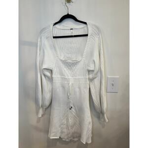 Free People Ivory Cable Knit Cutout Sweater Dress Tunic Boho Size M